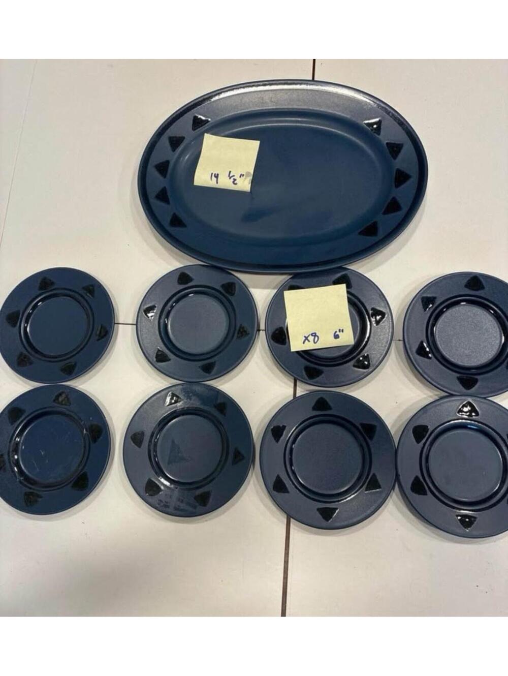 Pfaltzgraff Blue Platter & 8 Plates Dinnerware Set